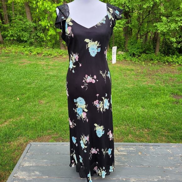 NWT Evan-Picone Marco Island Black Multicolor Floral Maxi Dress size 10 - Picture 1 of 13